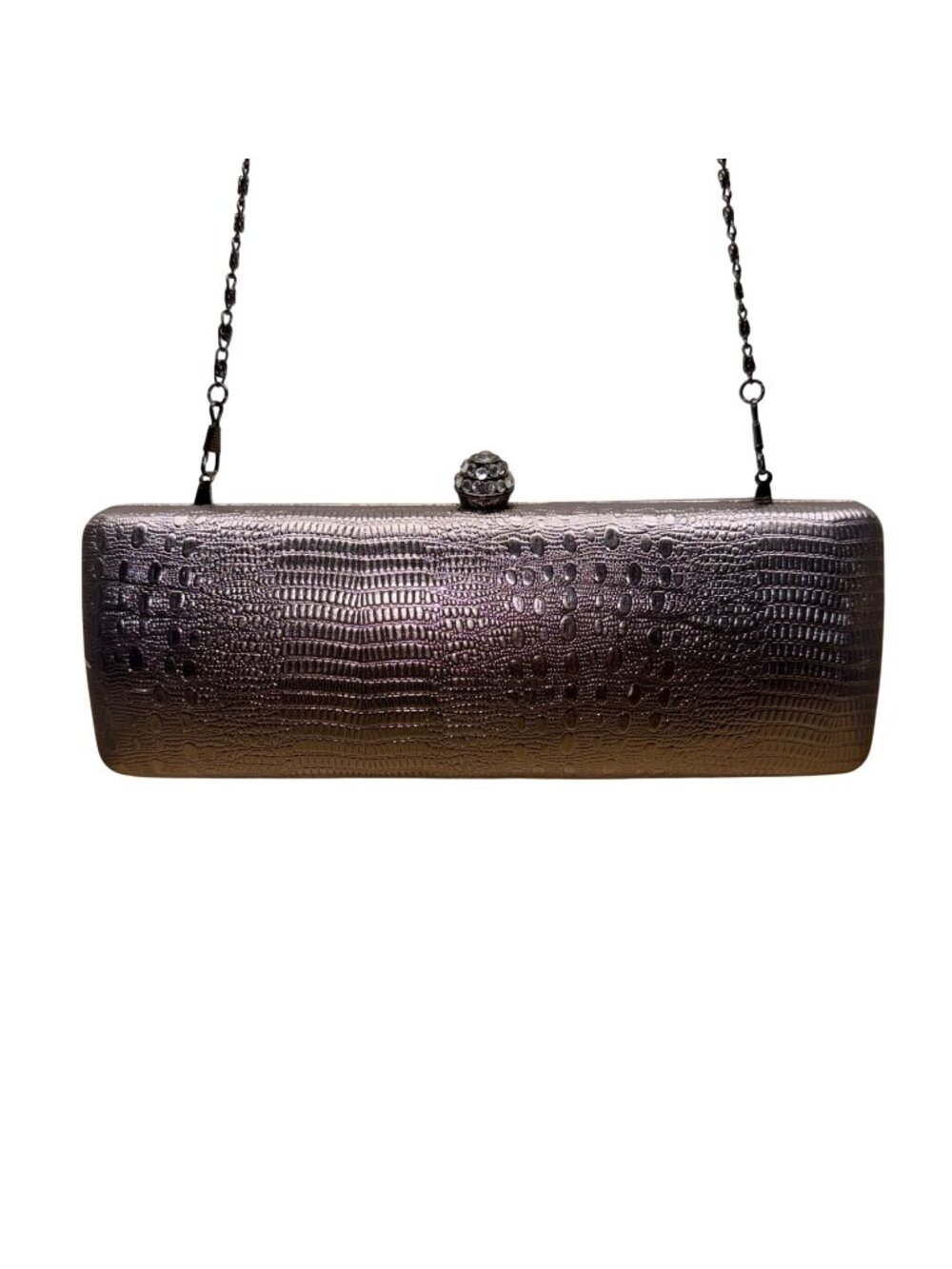 JNB Women’s Metallic Purple Faux Leather Clasp Closure & Chain Strap Clutch